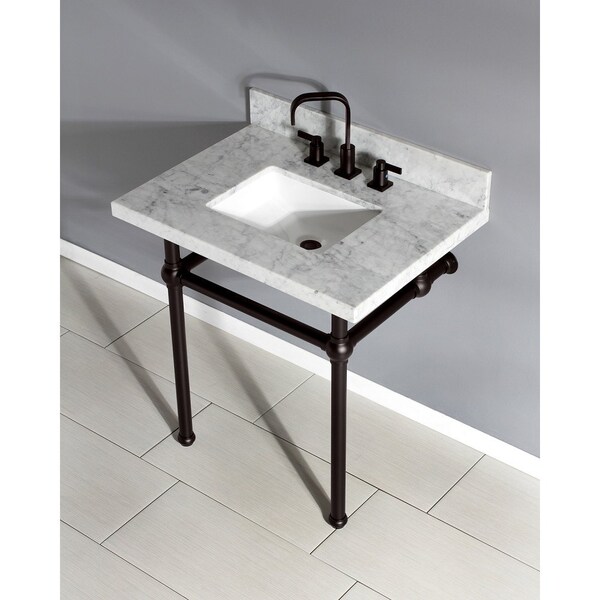 30X22 Marble Vanity Top W/ Brass Feet Combo, Marble/ Bronze